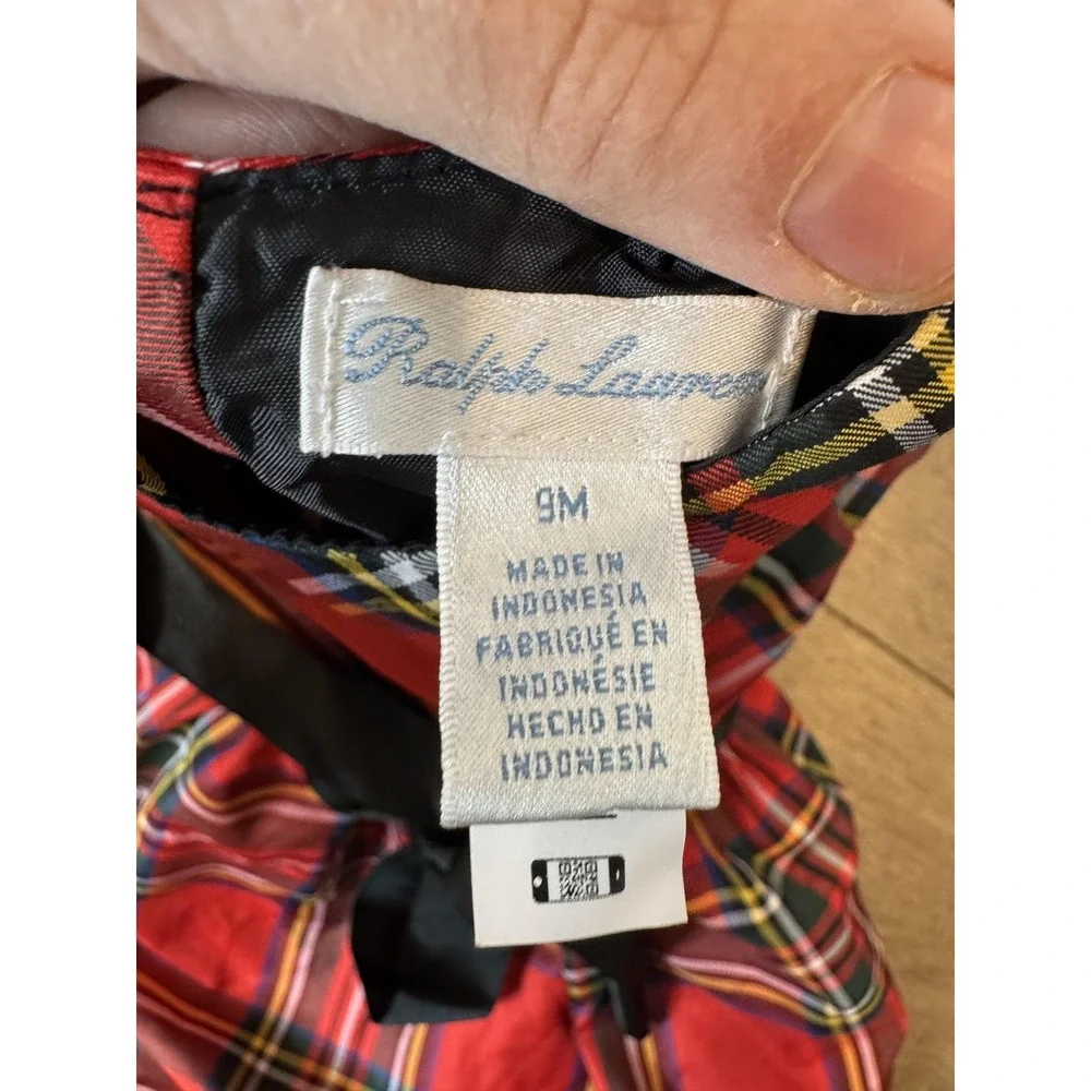 Ralph Lauren Dress Set Girls 9M Red Tartan Plaid Bow Sash Bloomers Holiday Party